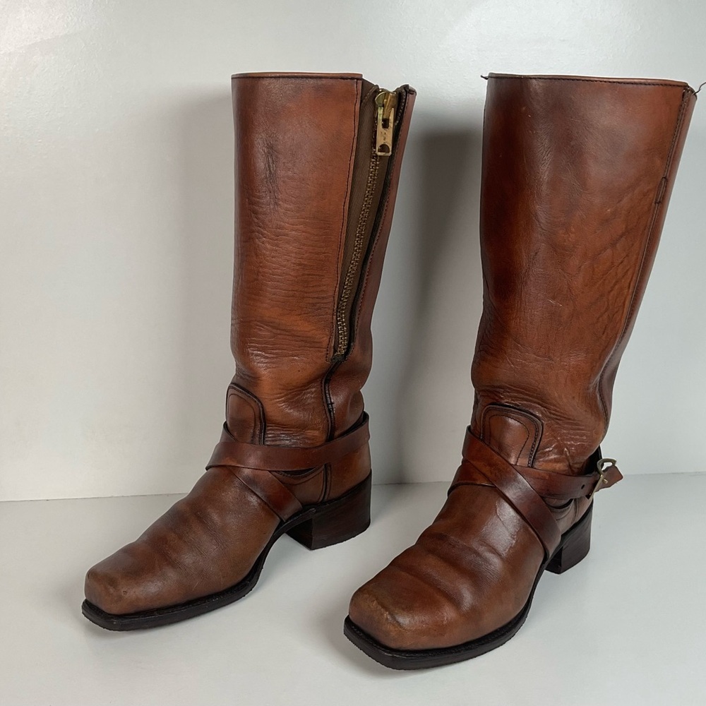 Vintage Frye Black Label | Harness Tanker Boots | Women’s 8 B